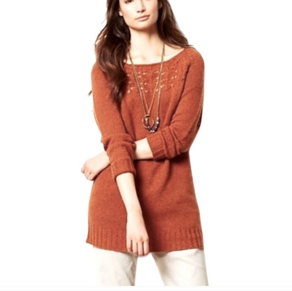 Moth Anthropologie dashed pointelle wool alpaca knit rust  sweater small 077 - Picture 1 of 6